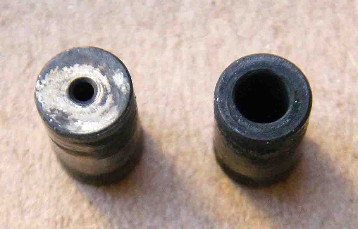 By using Accuracy Systems Gas Reduction Bushings with a smaller diameter hole (left), accuracy is improved.